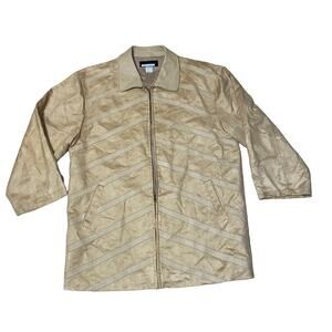 Vintage Faux Suede and Leather Full Zip Long Jacket Beige Cream plus size 3XL